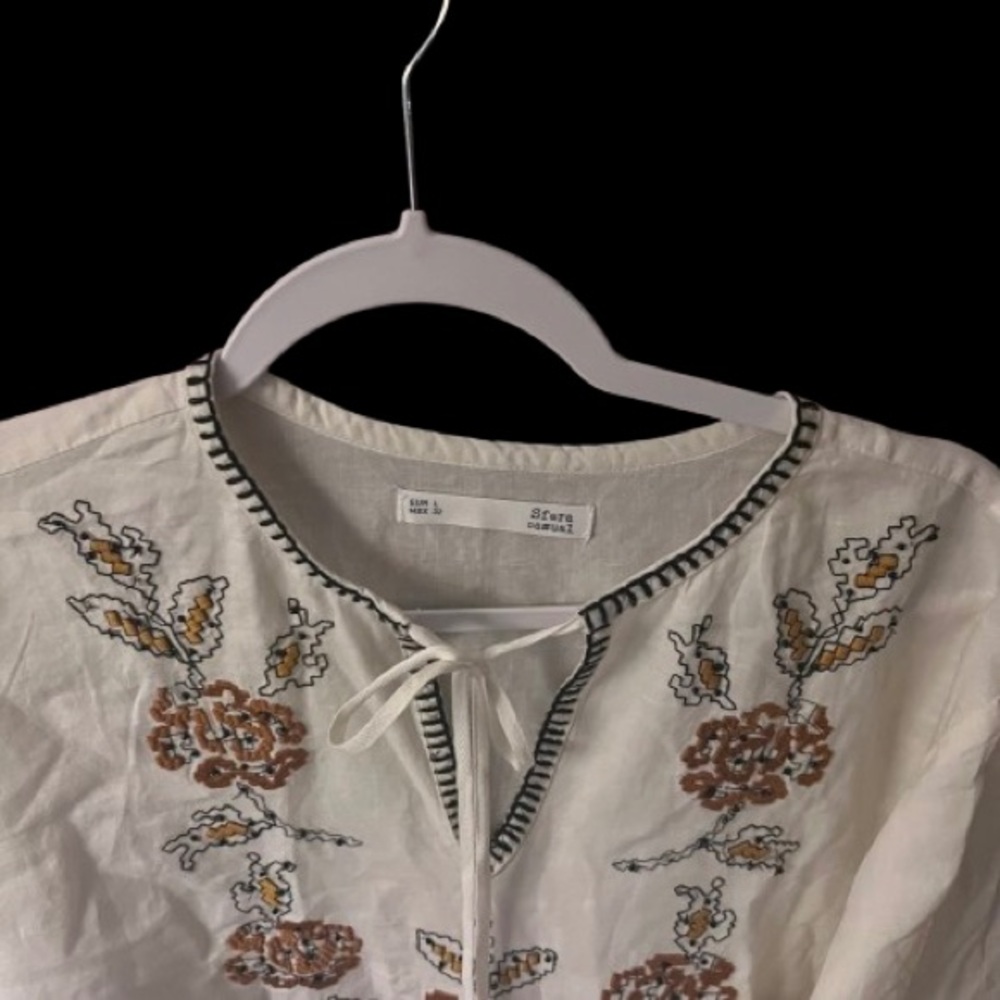 Boho Embroidered Ivory Mini Dress - Picture 2 of 4